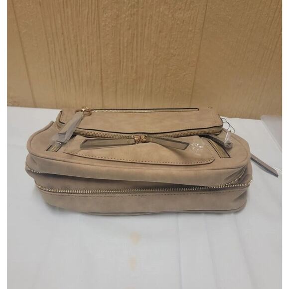 VR NYC Faux Suede Crossbody Bag Natural Envelope Flap Beige - Picture 4 of 10